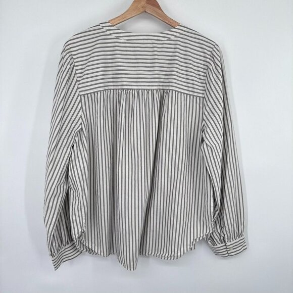 Loft Womens Striped Button-Down Blouse size XL Cotton gray gold metallic - Picture 13 of 14